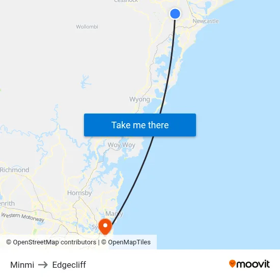Minmi to Edgecliff map