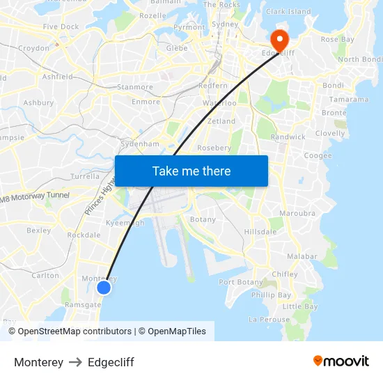 Monterey to Edgecliff map