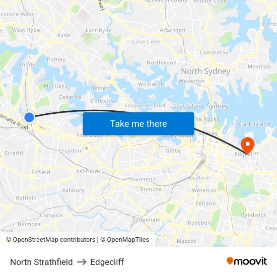 North Strathfield to Edgecliff map