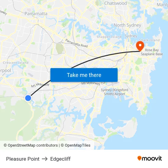 Pleasure Point to Edgecliff map