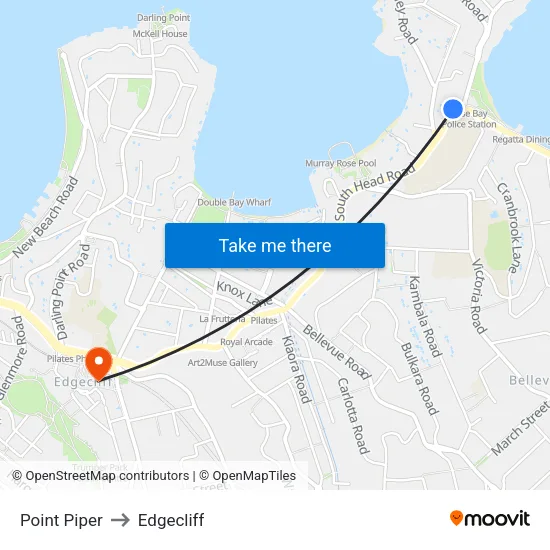 Point Piper to Edgecliff map
