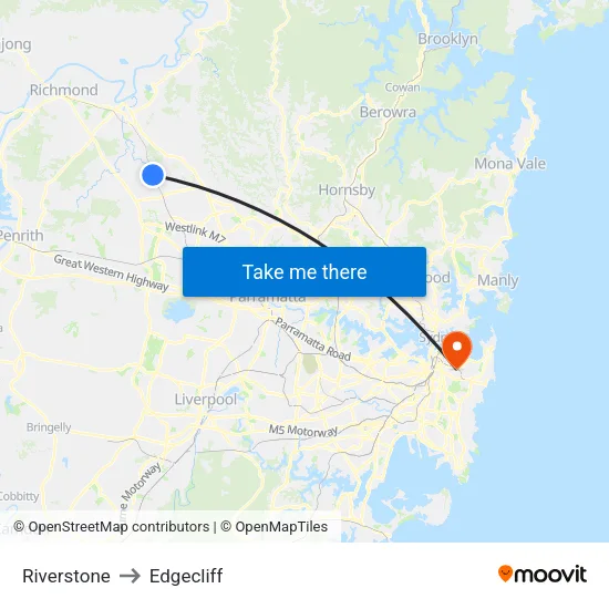 Riverstone to Edgecliff map