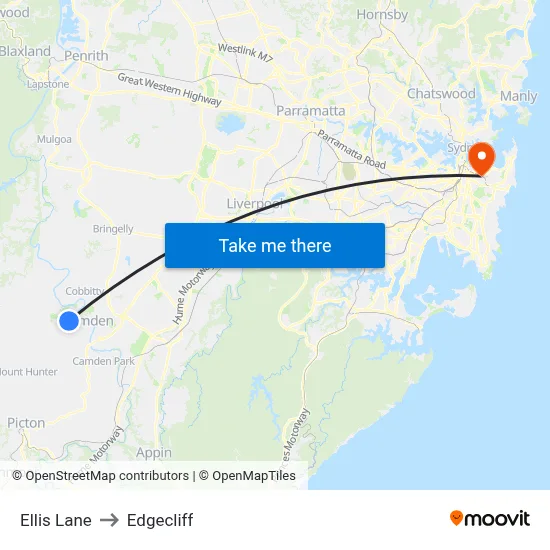 Ellis Lane to Edgecliff map