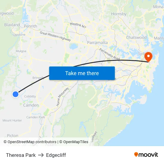 Theresa Park to Edgecliff map