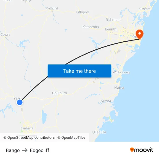 Bango to Edgecliff map