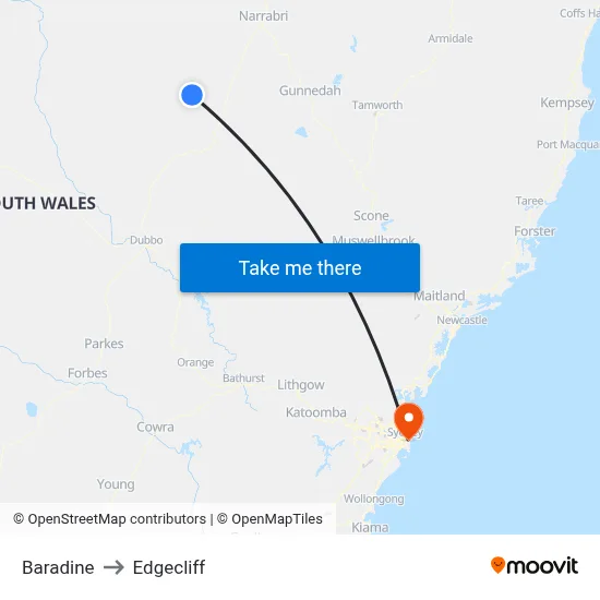 Baradine to Edgecliff map