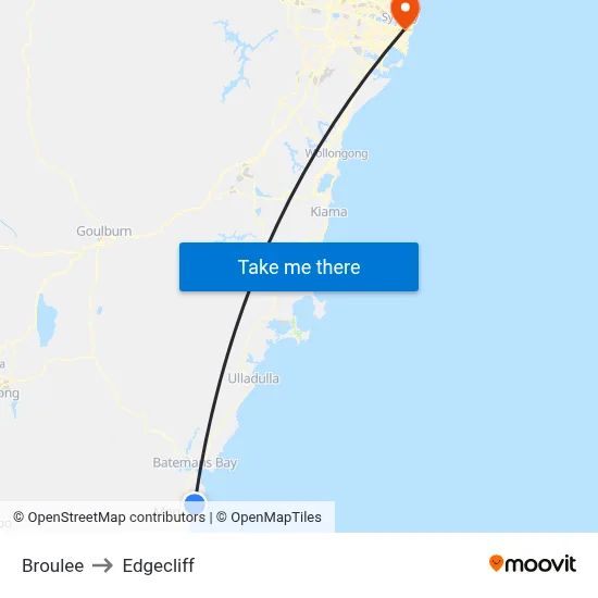 Broulee to Edgecliff map