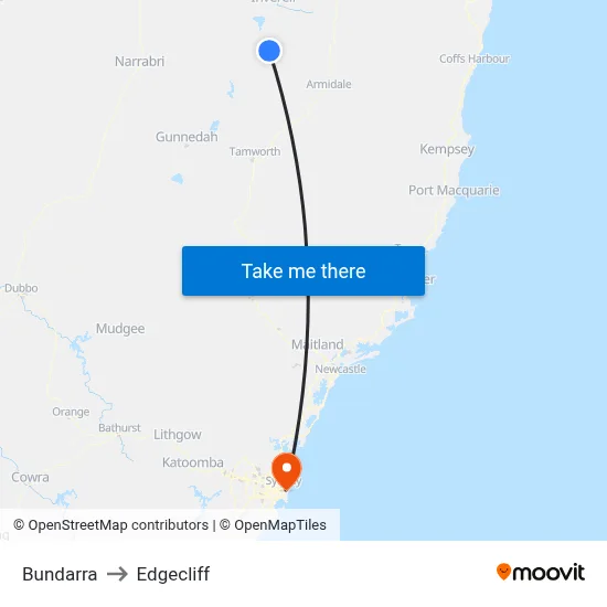 Bundarra to Edgecliff map