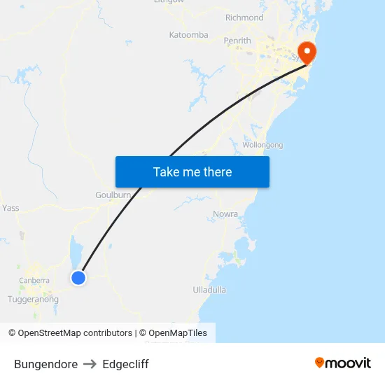 Bungendore to Edgecliff map