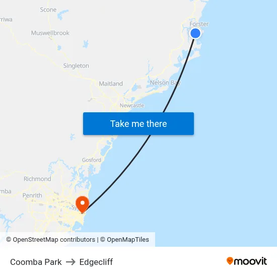 Coomba Park to Edgecliff map