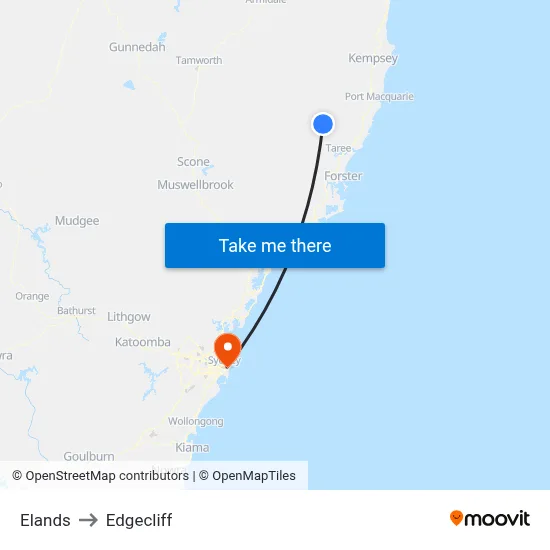 Elands to Edgecliff map