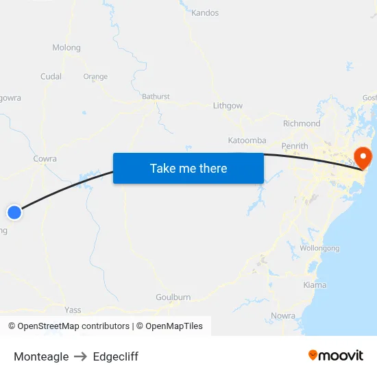 Monteagle to Edgecliff map