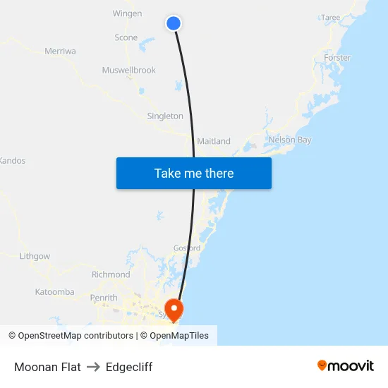 Moonan Flat to Edgecliff map