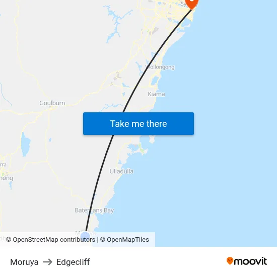 Moruya to Edgecliff map