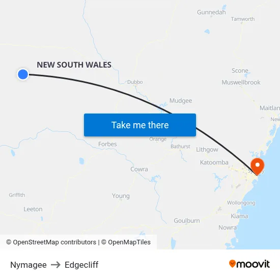 Nymagee to Edgecliff map