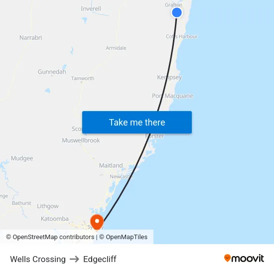 Wells Crossing to Edgecliff map