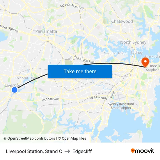 Liverpool Station, Stand C to Edgecliff map