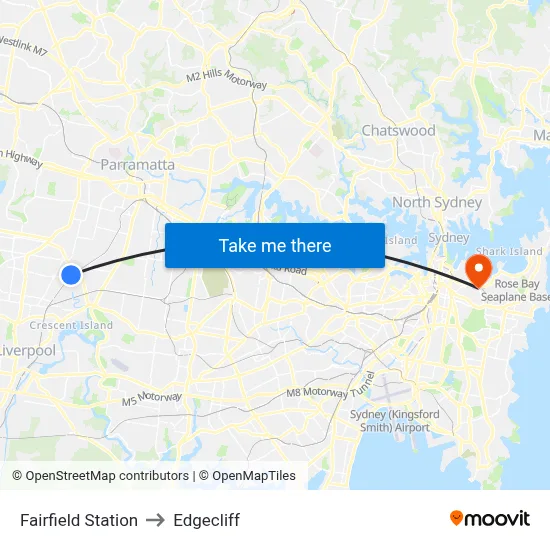 Fairfield Station to Edgecliff map