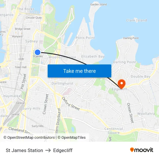 St James Station to Edgecliff map