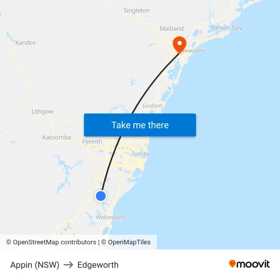 Appin (NSW) to Edgeworth map