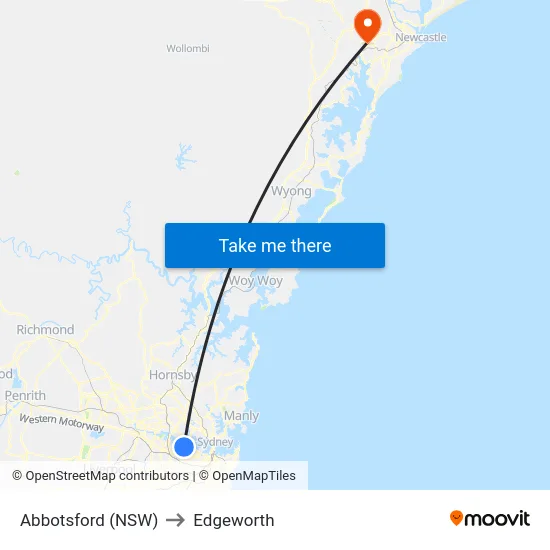 Abbotsford (NSW) to Edgeworth map