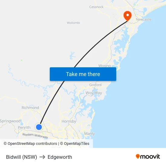 Bidwill (NSW) to Edgeworth map