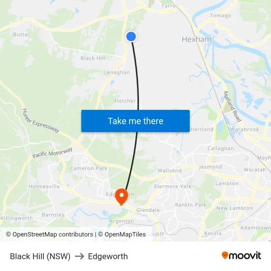 Black Hill (NSW) to Edgeworth map