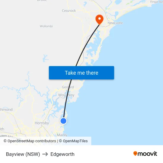 Bayview (NSW) to Edgeworth map