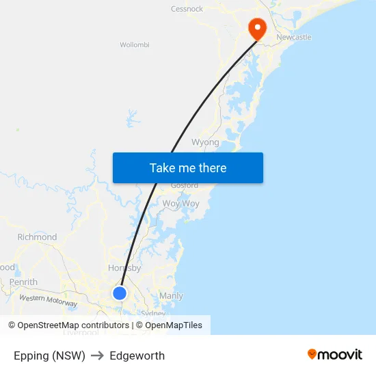 Epping (NSW) to Edgeworth map