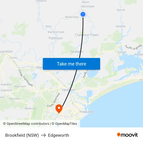 Brookfield (NSW) to Edgeworth map