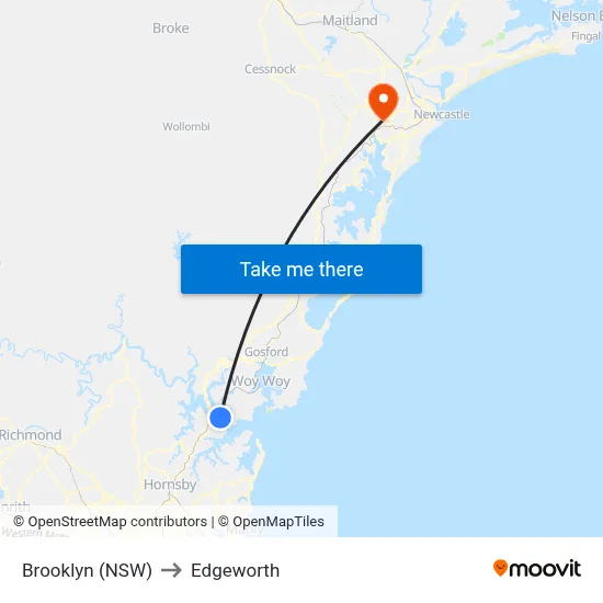 Brooklyn (NSW) to Edgeworth map