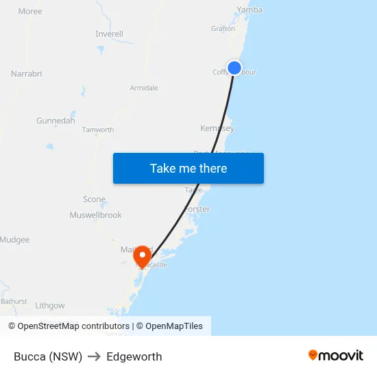 Bucca (NSW) to Edgeworth map