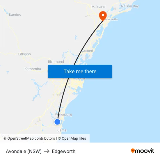 Avondale (NSW) to Edgeworth map
