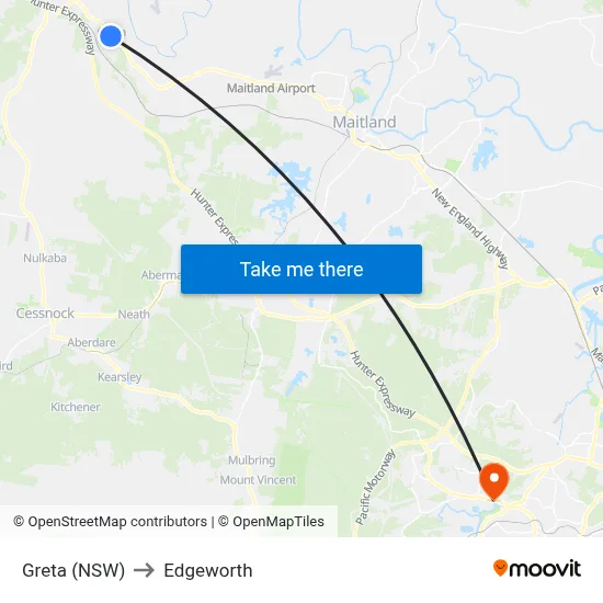 Greta (NSW) to Edgeworth map