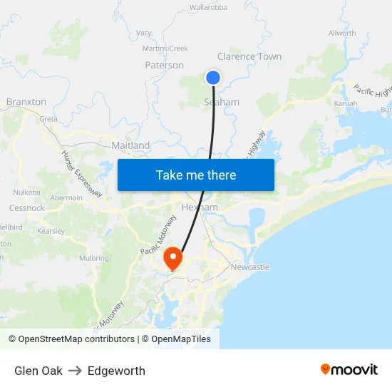 Glen Oak to Edgeworth map