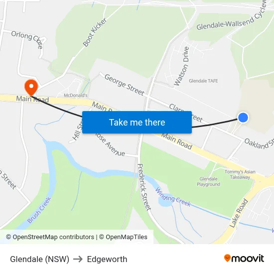 Glendale (NSW) to Edgeworth map