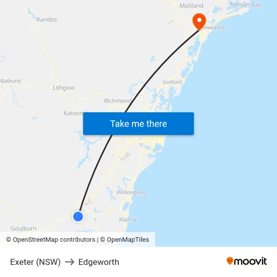 Exeter (NSW) to Edgeworth map