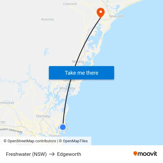 Freshwater (NSW) to Edgeworth map