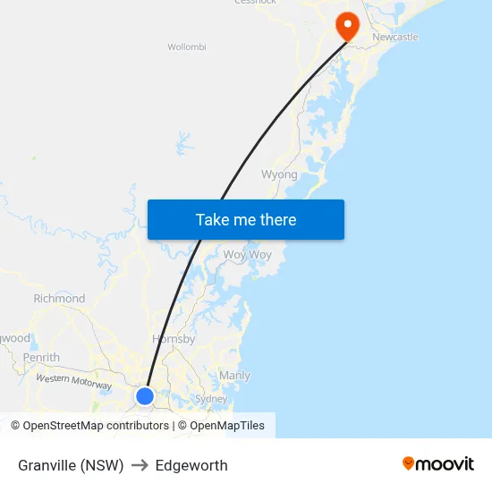 Granville (NSW) to Edgeworth map