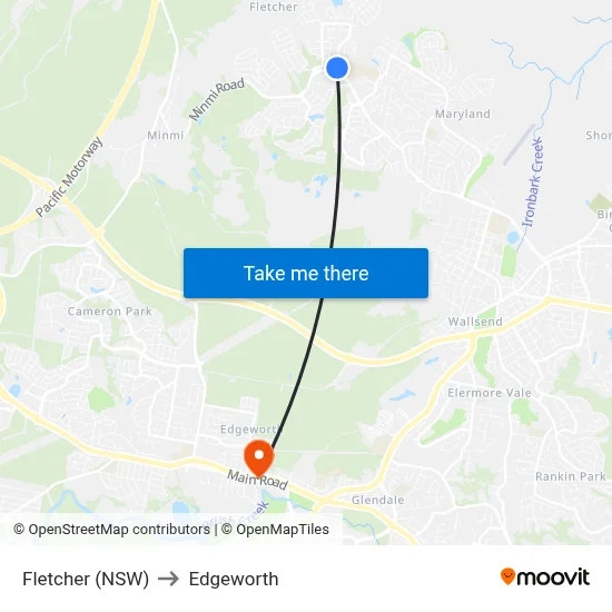 Fletcher (NSW) to Edgeworth map