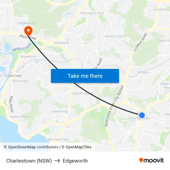Charlestown (NSW) to Edgeworth map
