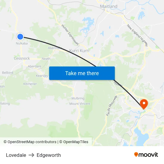 Lovedale to Edgeworth map