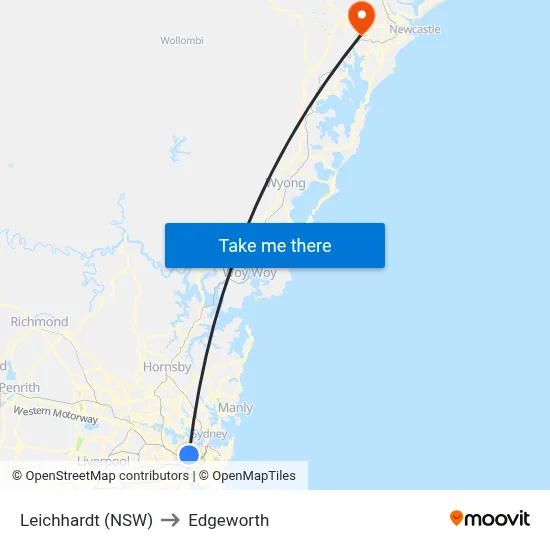 Leichhardt (NSW) to Edgeworth map