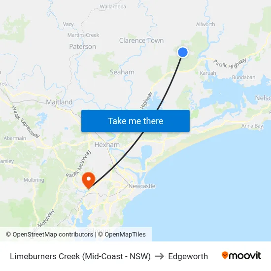 Limeburners Creek (Mid-Coast - NSW) to Edgeworth map