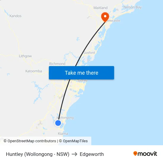Huntley (Wollongong - NSW) to Edgeworth map