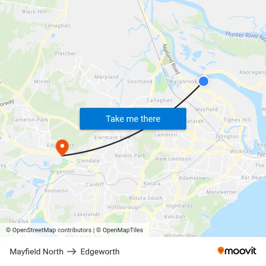 Mayfield North to Edgeworth map