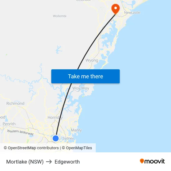 Mortlake (NSW) to Edgeworth map