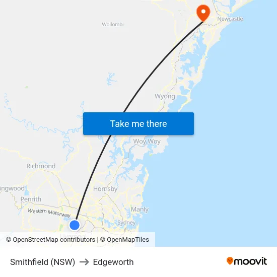 Smithfield (NSW) to Edgeworth map