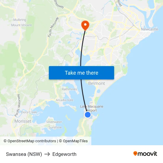 Swansea (NSW) to Edgeworth map