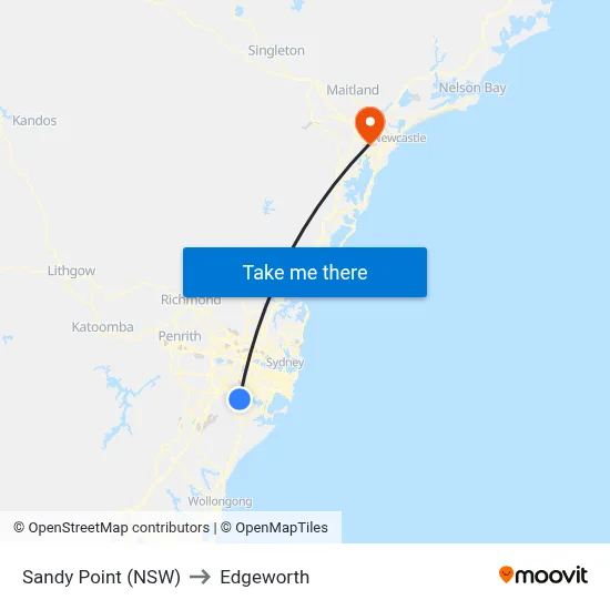 Sandy Point (NSW) to Edgeworth map